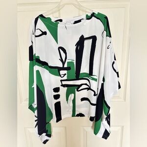 Chico's Green and Black Abstract Blouse